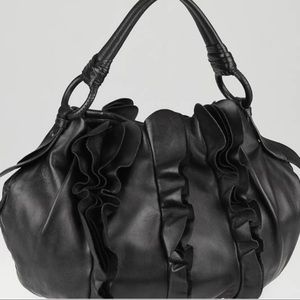 Prada Black Nappa Leather Ruffle Shoulder Bag